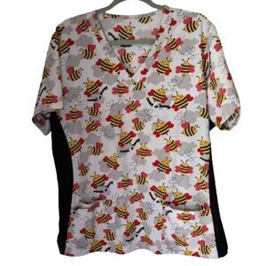 SCRUB JOY Performance V-Neck Medical Top Scrub BUMBLE BEE SWEET AS HONEY SIZE 2X